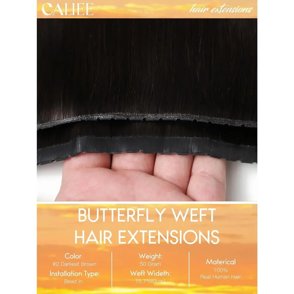 Caliee Butterfly Weft Human Hair Extensions 20 in #2 Darkest Brown 50g